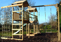 Double Monmouth Wooden Climbing Frame Play Action Tramps UK 